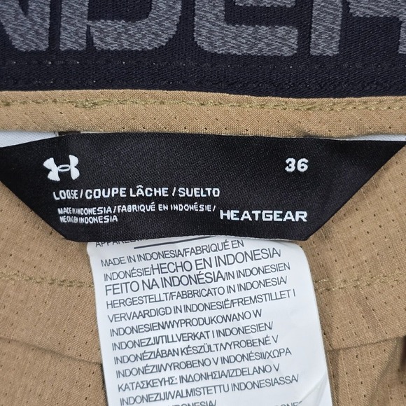 Under Armour Pants Men 36 Brown Loose Heat Gear Lightweight Unhemmed Office Golf - Picture 4 of 14